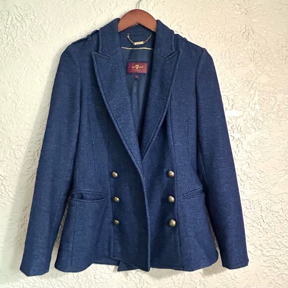 7 For All Mankind XS Wool Blend Blue Double Breasted Button Down Blazer Jacket - Picture 1 of 16